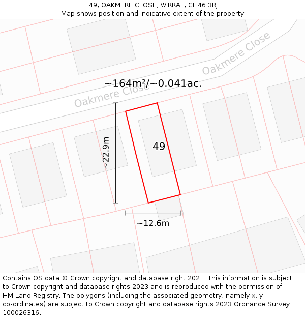 49, OAKMERE CLOSE, WIRRAL, CH46 3RJ: Plot and title map