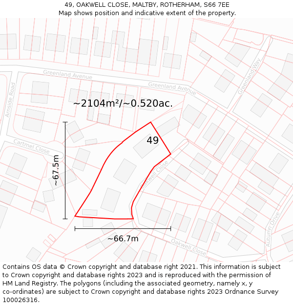 49, OAKWELL CLOSE, MALTBY, ROTHERHAM, S66 7EE: Plot and title map