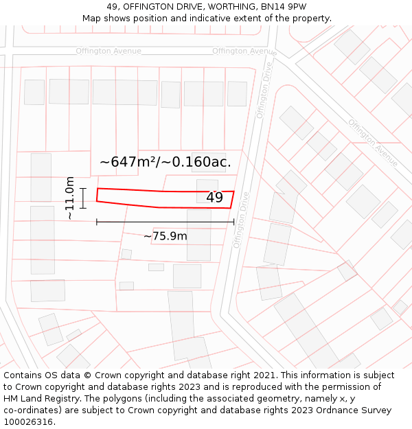 49, OFFINGTON DRIVE, WORTHING, BN14 9PW: Plot and title map