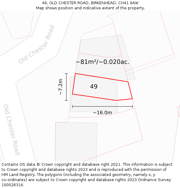 49, OLD CHESTER ROAD, BIRKENHEAD, CH41 9AW: Plot and title map