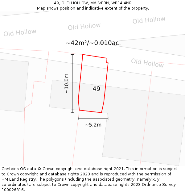 49, OLD HOLLOW, MALVERN, WR14 4NP: Plot and title map