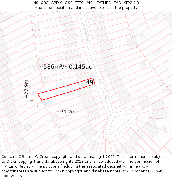 49, ORCHARD CLOSE, FETCHAM, LEATHERHEAD, KT22 9JB: Plot and title map