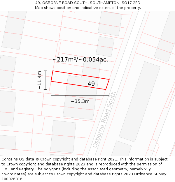 49, OSBORNE ROAD SOUTH, SOUTHAMPTON, SO17 2FD: Plot and title map