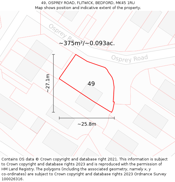 49, OSPREY ROAD, FLITWICK, BEDFORD, MK45 1RU: Plot and title map