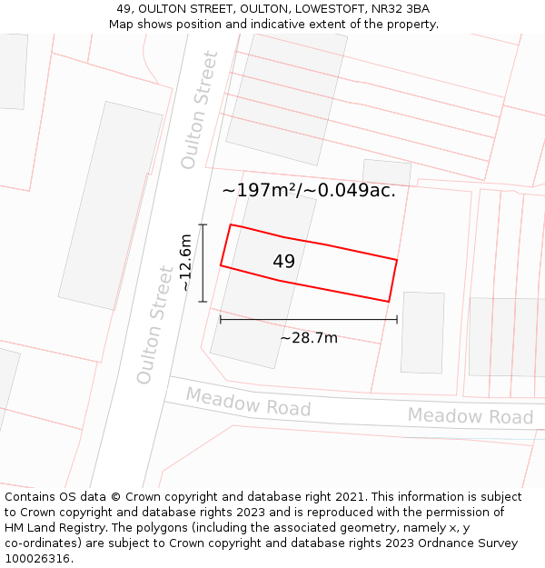 49, OULTON STREET, OULTON, LOWESTOFT, NR32 3BA: Plot and title map