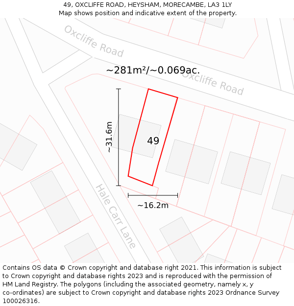 49, OXCLIFFE ROAD, HEYSHAM, MORECAMBE, LA3 1LY: Plot and title map