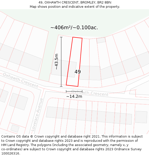 49, OXHAWTH CRESCENT, BROMLEY, BR2 8BN: Plot and title map