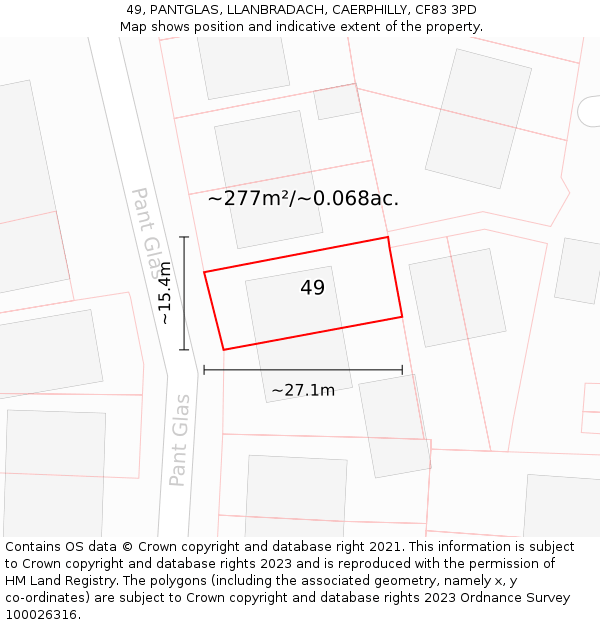 49, PANTGLAS, LLANBRADACH, CAERPHILLY, CF83 3PD: Plot and title map