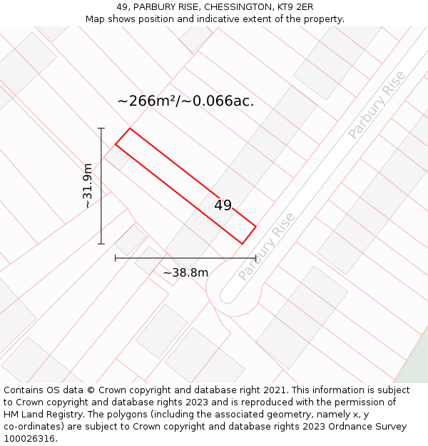 49, PARBURY RISE, CHESSINGTON, KT9 2ER: Plot and title map