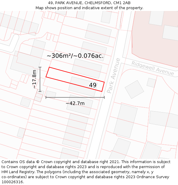 49, PARK AVENUE, CHELMSFORD, CM1 2AB: Plot and title map