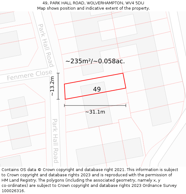 49, PARK HALL ROAD, WOLVERHAMPTON, WV4 5DU: Plot and title map