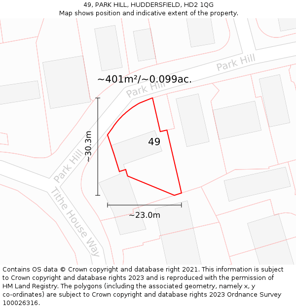 49, PARK HILL, HUDDERSFIELD, HD2 1QG: Plot and title map
