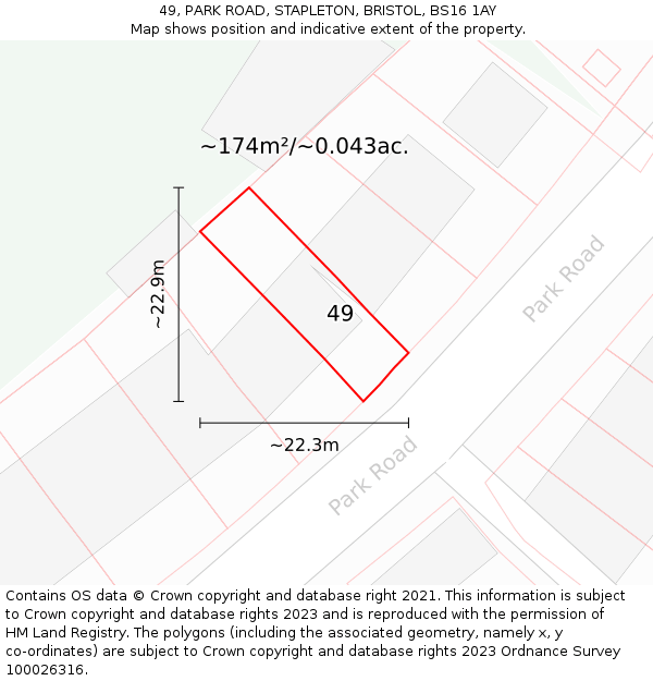 49, PARK ROAD, STAPLETON, BRISTOL, BS16 1AY: Plot and title map