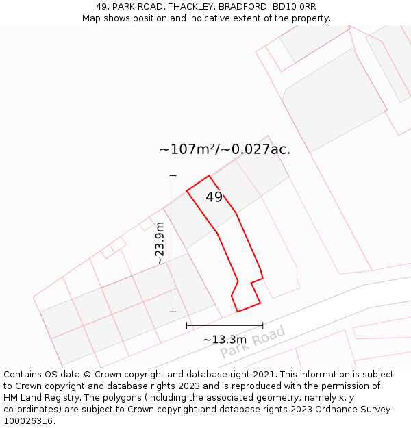 49, PARK ROAD, THACKLEY, BRADFORD, BD10 0RR: Plot and title map