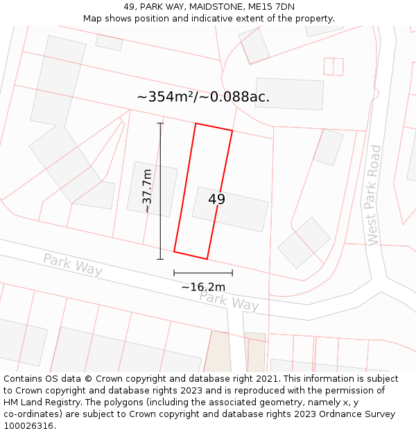 49, PARK WAY, MAIDSTONE, ME15 7DN: Plot and title map