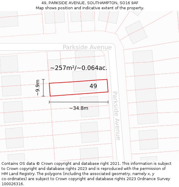 49, PARKSIDE AVENUE, SOUTHAMPTON, SO16 9AF: Plot and title map