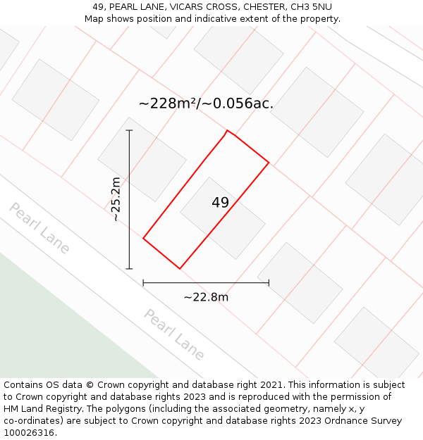 49, PEARL LANE, VICARS CROSS, CHESTER, CH3 5NU: Plot and title map