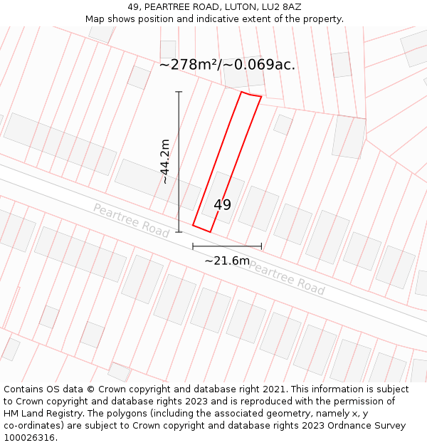 49, PEARTREE ROAD, LUTON, LU2 8AZ: Plot and title map