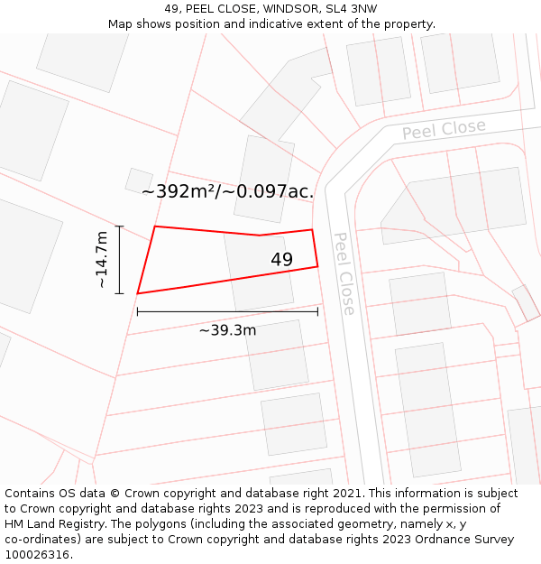 49, PEEL CLOSE, WINDSOR, SL4 3NW: Plot and title map