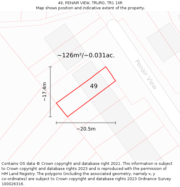 49, PENAIR VIEW, TRURO, TR1 1XR: Plot and title map
