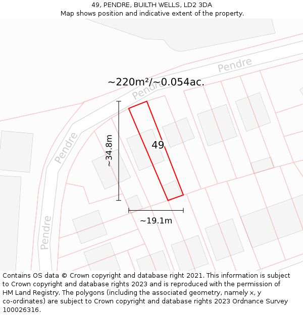 49, PENDRE, BUILTH WELLS, LD2 3DA: Plot and title map