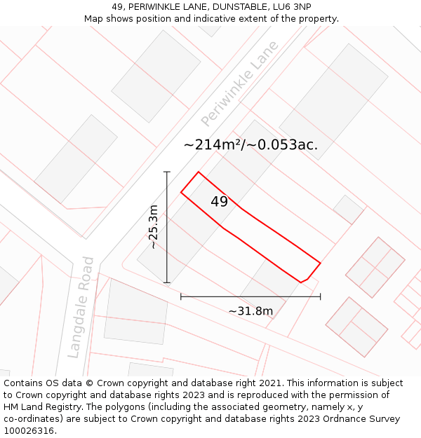49, PERIWINKLE LANE, DUNSTABLE, LU6 3NP: Plot and title map