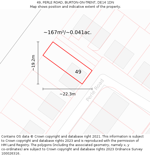 49, PERLE ROAD, BURTON-ON-TRENT, DE14 1DN: Plot and title map
