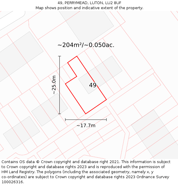 49, PERRYMEAD, LUTON, LU2 8UF: Plot and title map