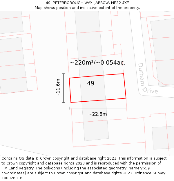 49, PETERBOROUGH WAY, JARROW, NE32 4XE: Plot and title map
