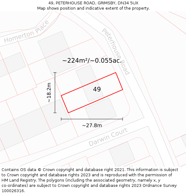 49, PETERHOUSE ROAD, GRIMSBY, DN34 5UX: Plot and title map