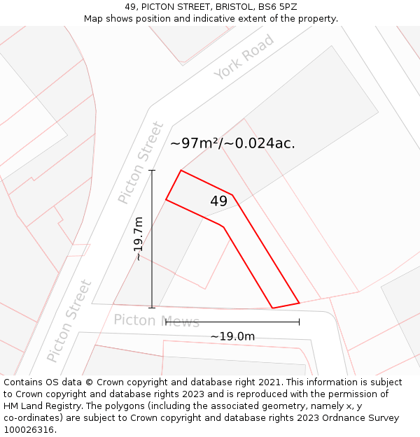 49, PICTON STREET, BRISTOL, BS6 5PZ: Plot and title map