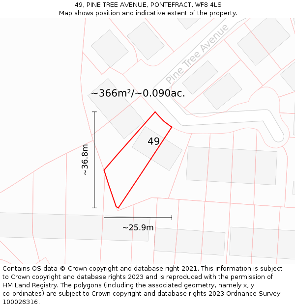 49, PINE TREE AVENUE, PONTEFRACT, WF8 4LS: Plot and title map