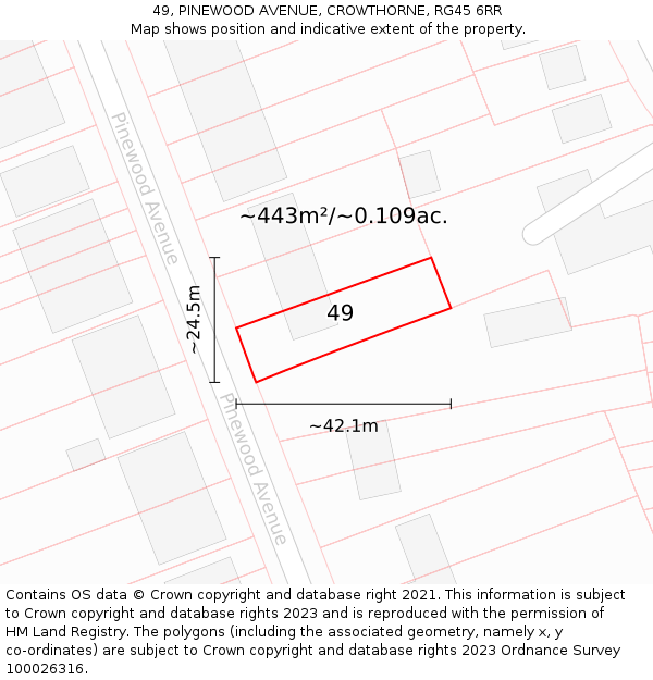 49, PINEWOOD AVENUE, CROWTHORNE, RG45 6RR: Plot and title map