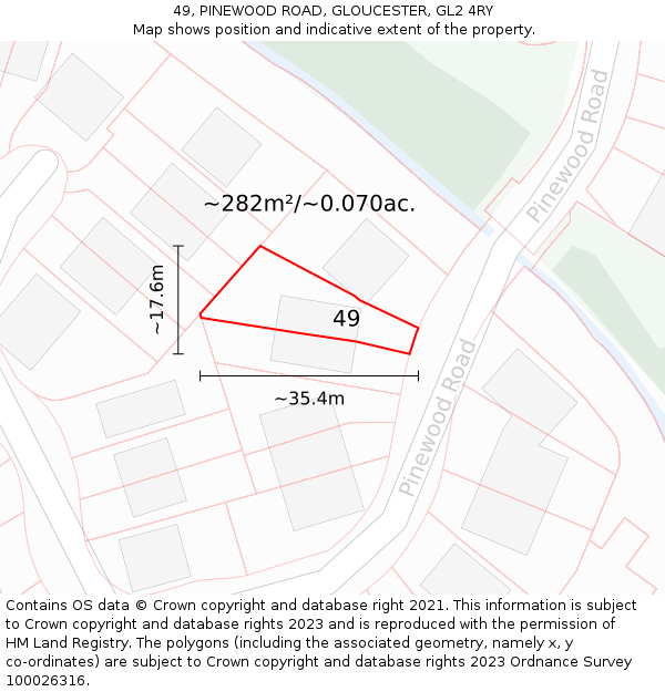 49, PINEWOOD ROAD, GLOUCESTER, GL2 4RY: Plot and title map