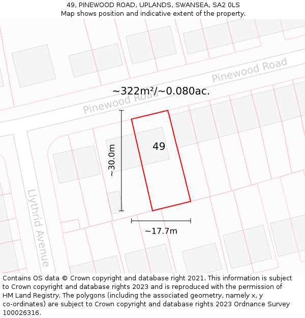 49, PINEWOOD ROAD, UPLANDS, SWANSEA, SA2 0LS: Plot and title map