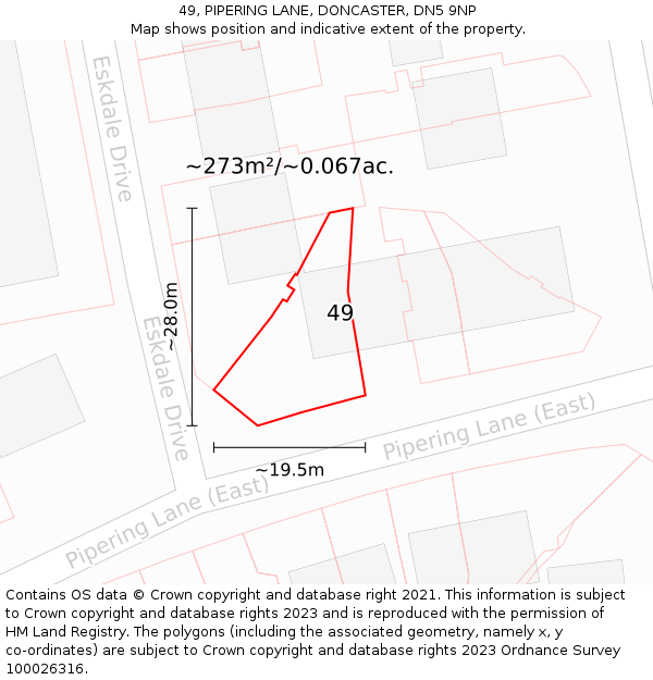 49, PIPERING LANE, DONCASTER, DN5 9NP: Plot and title map