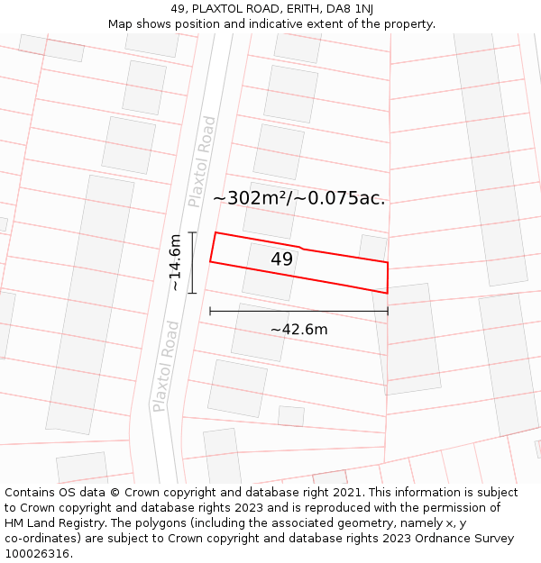 49, PLAXTOL ROAD, ERITH, DA8 1NJ: Plot and title map