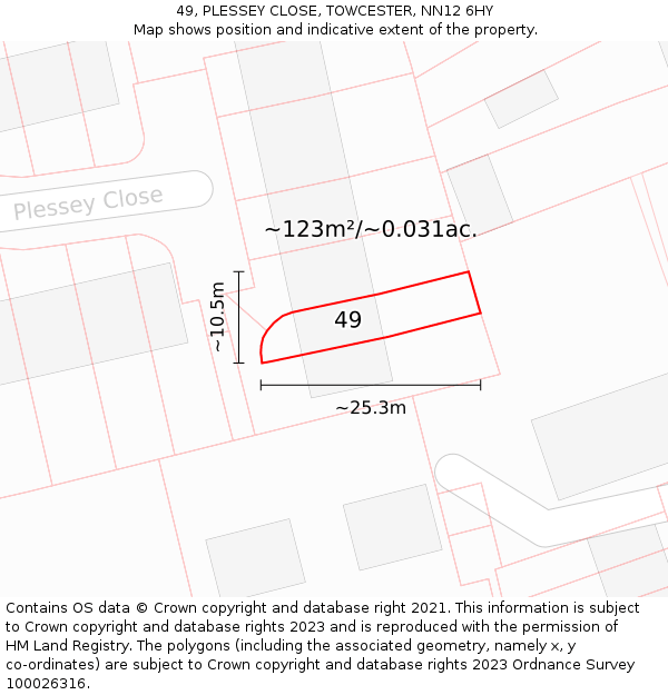 49, PLESSEY CLOSE, TOWCESTER, NN12 6HY: Plot and title map