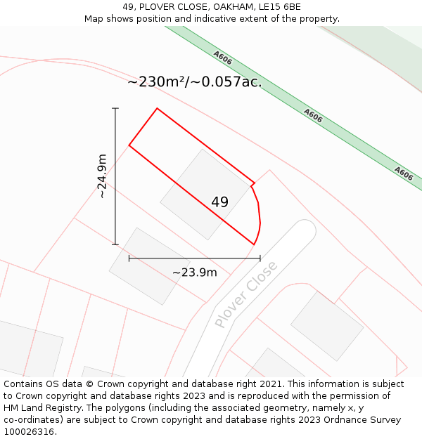 49, PLOVER CLOSE, OAKHAM, LE15 6BE: Plot and title map