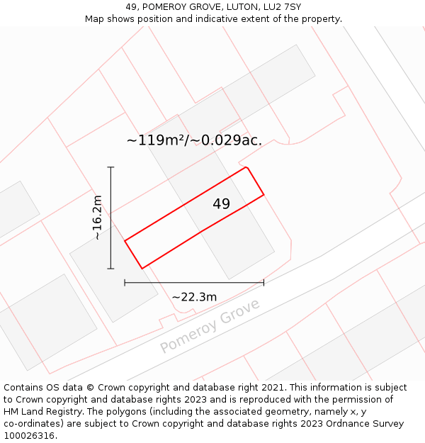 49, POMEROY GROVE, LUTON, LU2 7SY: Plot and title map
