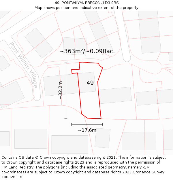 49, PONTWILYM, BRECON, LD3 9BS: Plot and title map