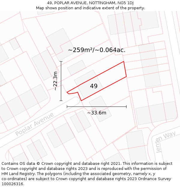 49, POPLAR AVENUE, NOTTINGHAM, NG5 1DJ: Plot and title map