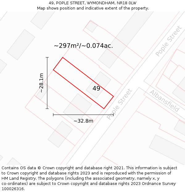 49, POPLE STREET, WYMONDHAM, NR18 0LW: Plot and title map