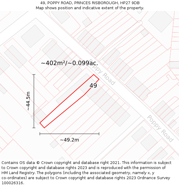 49, POPPY ROAD, PRINCES RISBOROUGH, HP27 9DB: Plot and title map