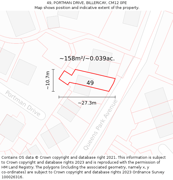 49, PORTMAN DRIVE, BILLERICAY, CM12 0PE: Plot and title map