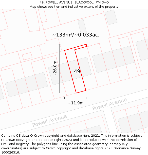 49, POWELL AVENUE, BLACKPOOL, FY4 3HQ: Plot and title map
