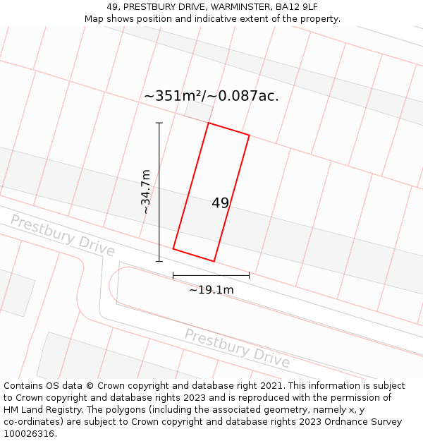49, PRESTBURY DRIVE, WARMINSTER, BA12 9LF: Plot and title map