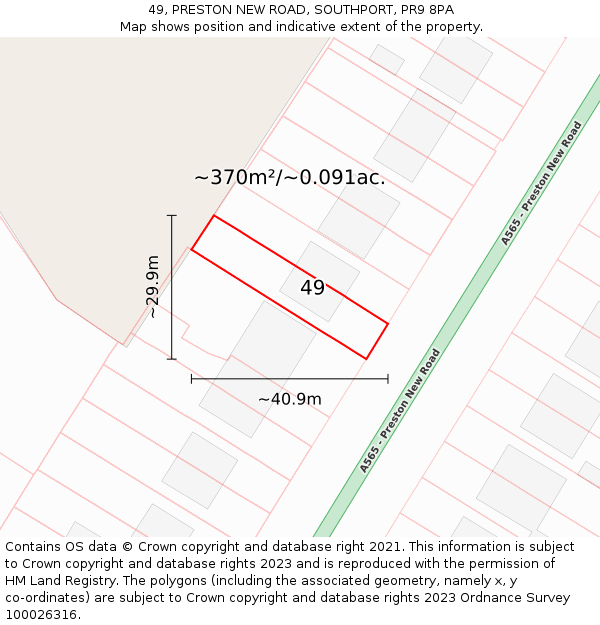 49, PRESTON NEW ROAD, SOUTHPORT, PR9 8PA: Plot and title map