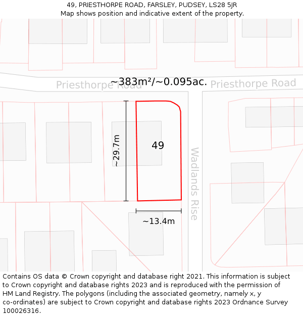 49, PRIESTHORPE ROAD, FARSLEY, PUDSEY, LS28 5JR: Plot and title map