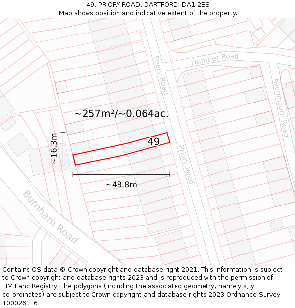49, PRIORY ROAD, DARTFORD, DA1 2BS: Plot and title map
